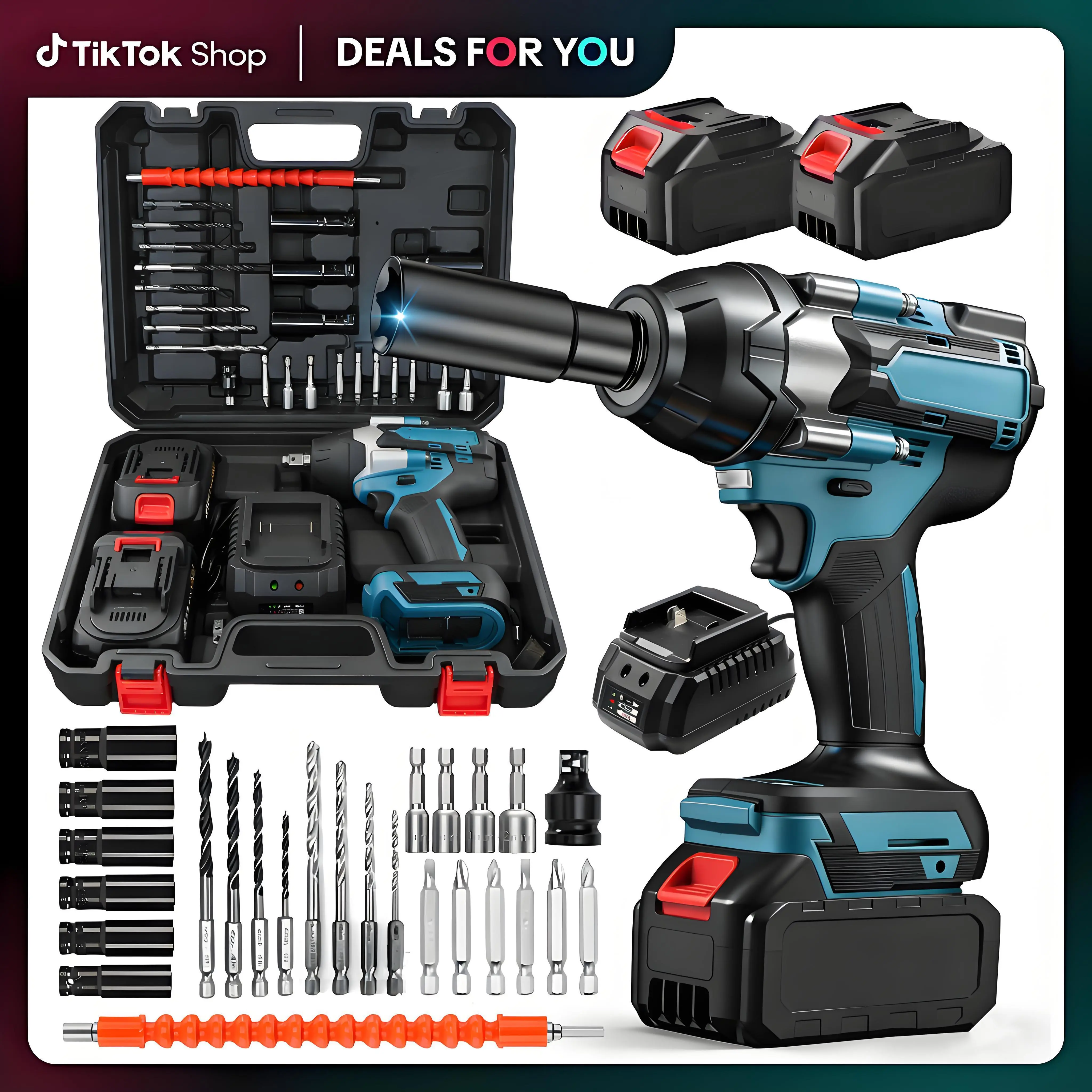 36V Cordless High-Torque Impact Wrench Kit - Practical, Versatile Lithium-Ion Power Tool Kit with Fast Charger, Batteries, for DIY Enthusiasts’ Home Maintenance, Car Repairs (Perfect Gift Option)