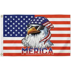4th of July American Flag with Bald Eagle Design, Funny Flags 3x5 Ft, Polyester, Patriotic Merica Stars and Stripes for Outdoor Decor, Man Cave, College Dorms