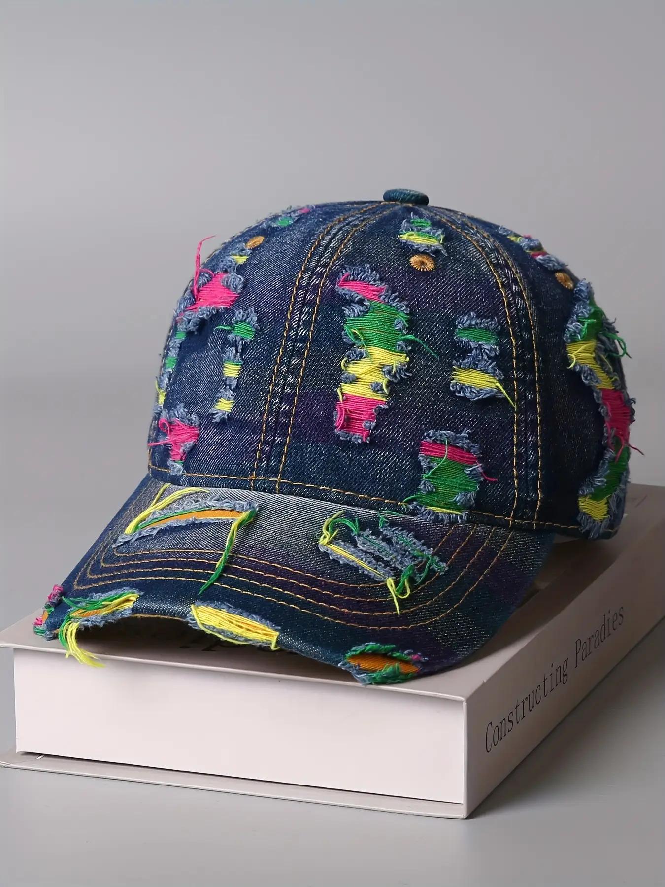 [Vintage Denim Baseball Cap] Vintage Distressed Denim Baseball Cap |       Washed & Frayed Brim, Adjustable Snapback Closure, Lightweight Unisex Streetwear Hat for Men & Women, Casual & Parties