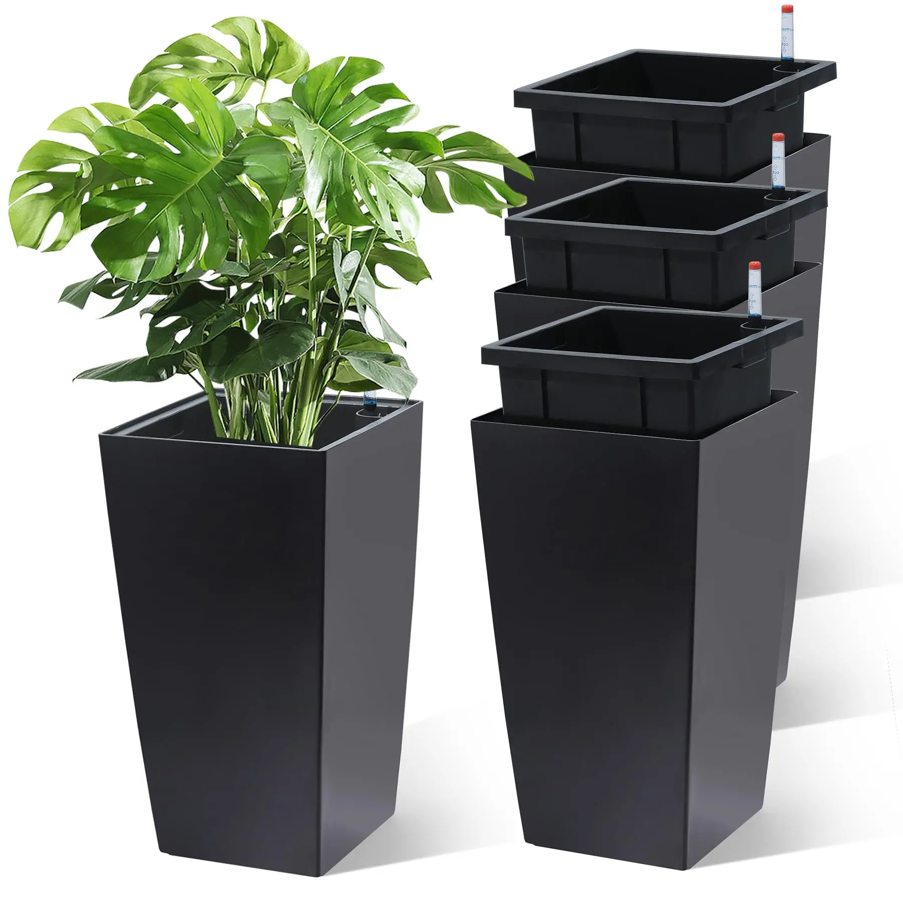 Garvee 16" Tall Planters Set of 4, Outdoor＆Indoor Planter Pots, Black