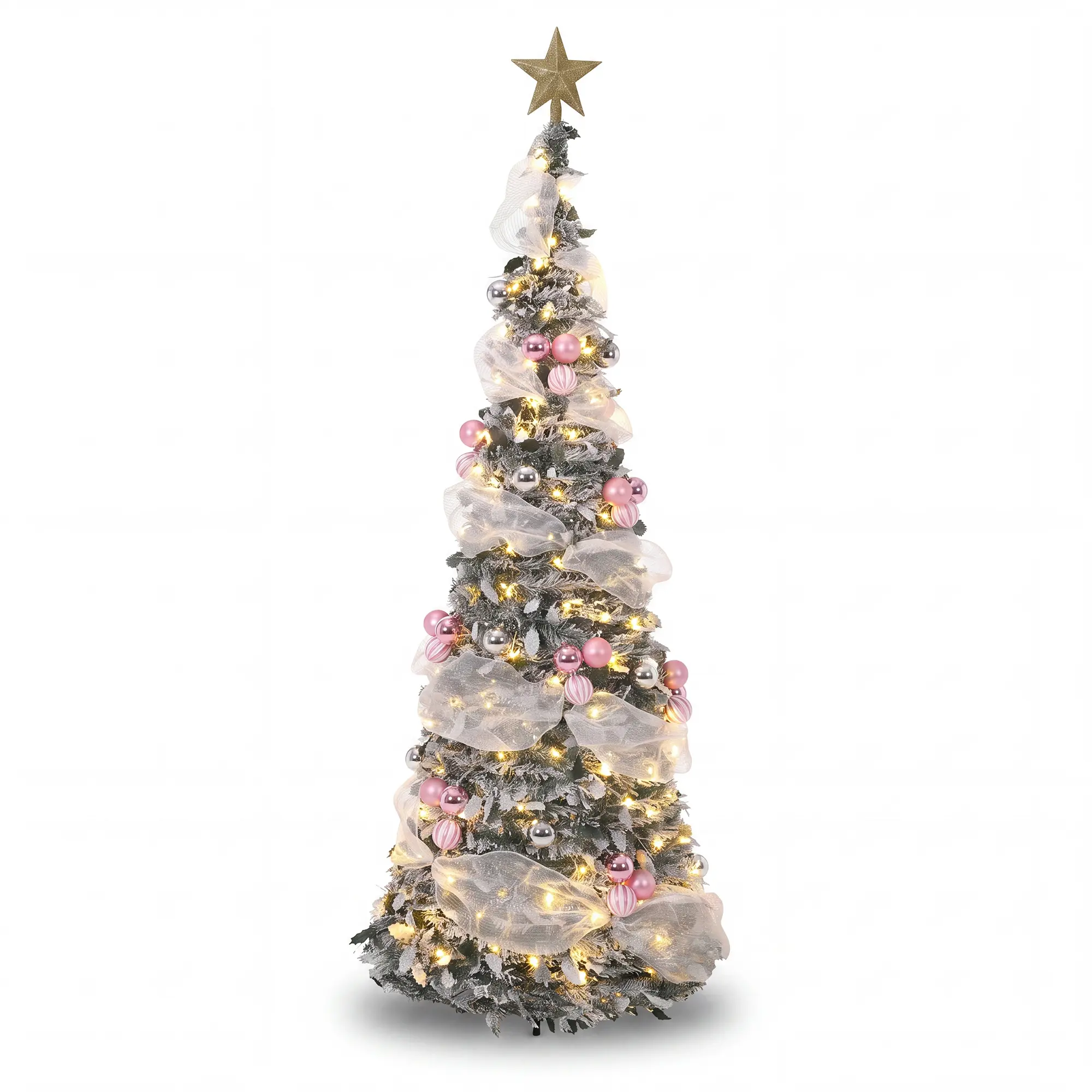 Garvee 6FT Pop-Up Pre-Lit Artificial Christmas Tree with Warm White Lights – Easy Setup Collapsible Slim Design for Holiday Party Decor