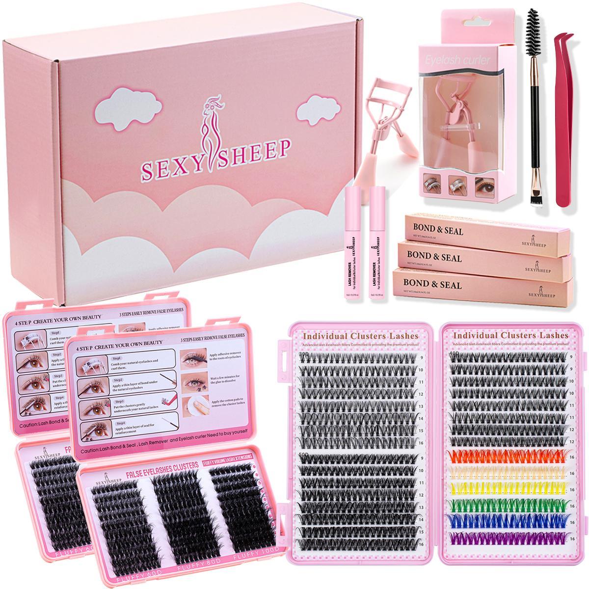 Mixed Styles Lash Clusters Kit,1 Set Mixed Length Individval Eyelash Extensions Kit,Self Grafting False Eyelashes ,Prefessional Eye Makeup Accessories for Women