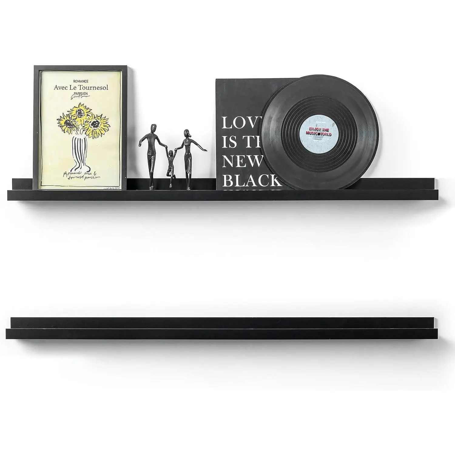 Long Floating Shelves for Wall 35.4inch: Picture Shelf for Wall with Ledge - Narrow Photo Black Shelves for Bedroom