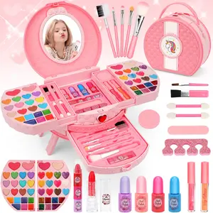 65Pcs Real Kids Makeup Kit for Girl - kids stuff for girls, toys for girls -  for Girls -Play Make Up Birthday for Age 3 4 5 6 7 8 9 10 11 12 Years Old Kid, kids christmas gifts