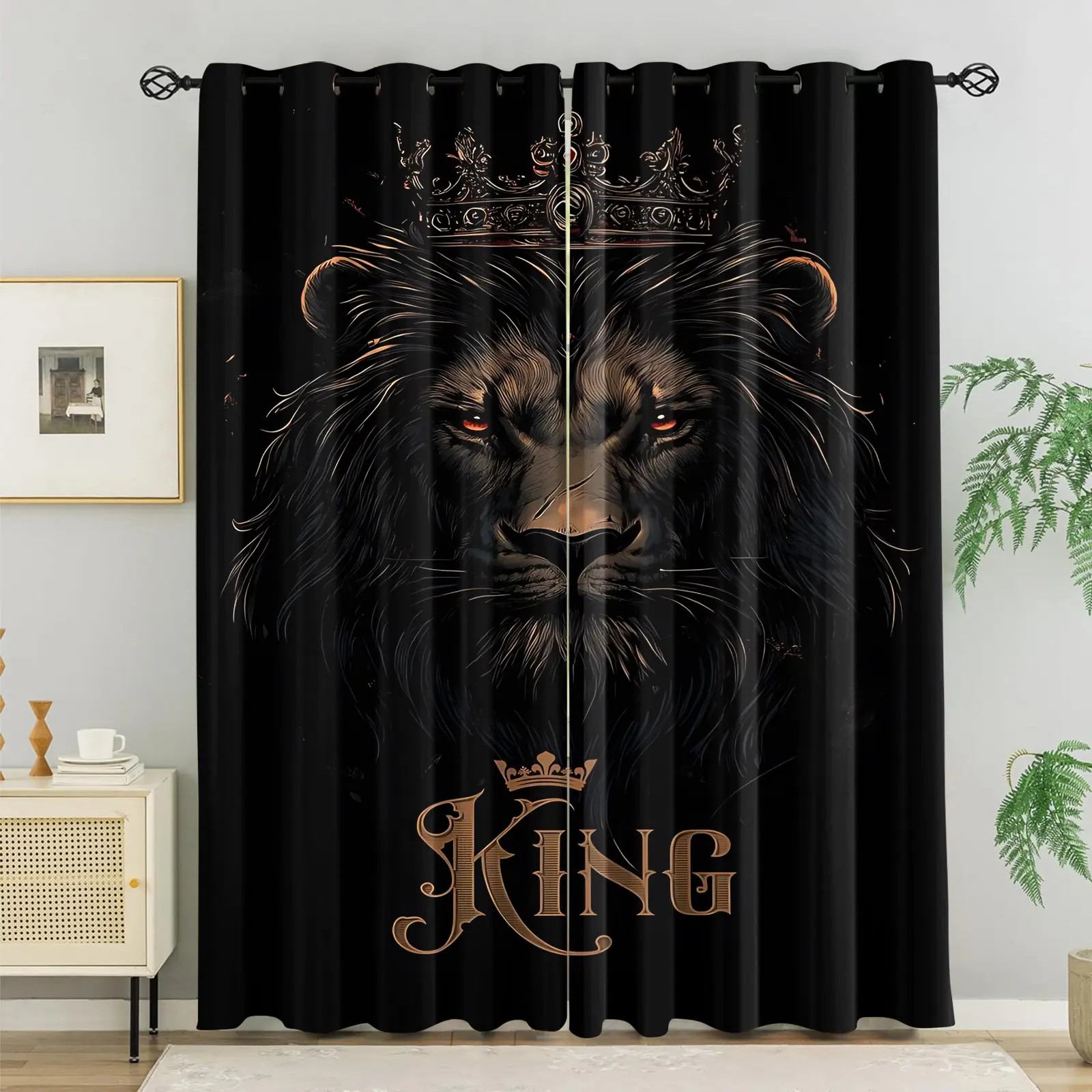Lion King Pattern Curtain, 2 Counts/set Modern Art Printing Curtain, Window Blocking Curtain, Home Decoration Curtain, Window Curtains, Window Drapes, Home Decor for Living Room Bedroom Study Room Bathroom Office