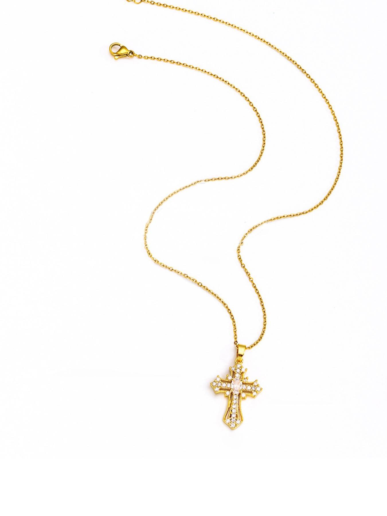 Rhinestone Cross Pendant Necklace for Women, Coptic Cross Necklace, Fashion All-match Accessory