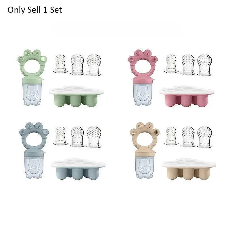 5 Pcs Ice-Cream Molds and Baby Fruit Feeder Set, Baby Food Freezing Tray, Silicone Nipple Feeding Set, Mesh Bags S/m/l, Feeding Accessories