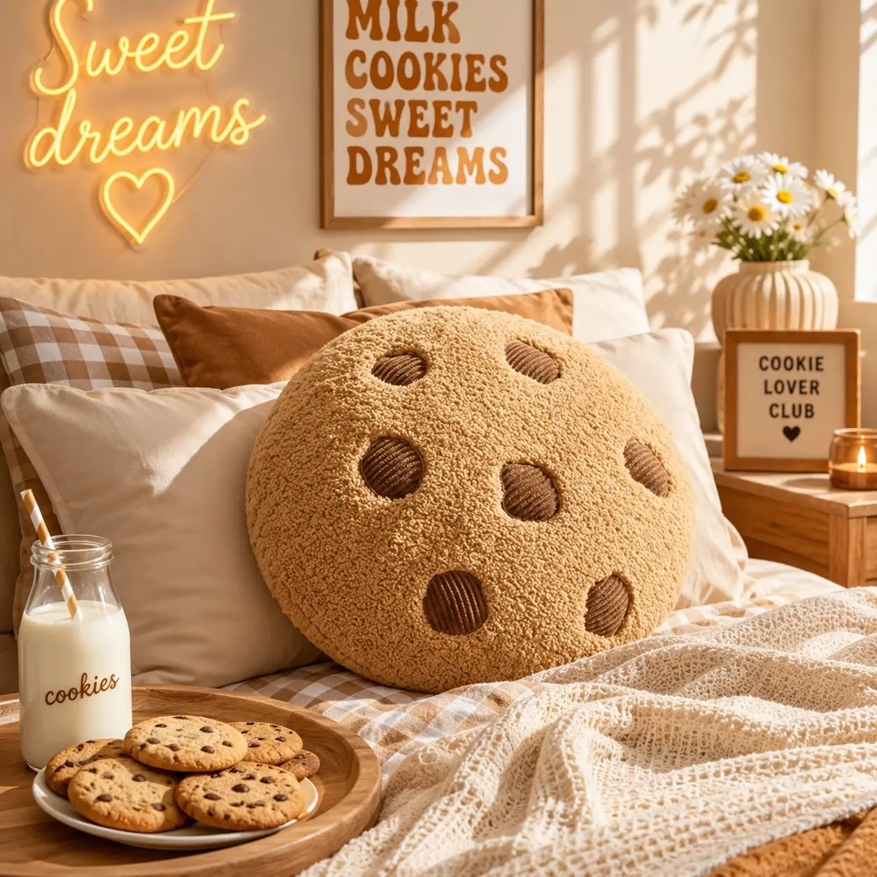 1PC Cozy Plush Cuddle Pillow, Soft Touch Cookie Shape Cushion, Perfect for Bedroom & Living Room, Ideal for Naps & Relaxing Moments, Decor