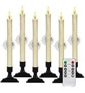 6 Pcs Window Candles with Sensor Dusk to Dawn, Ivory Electric Window Candle Flickering, Christmas Fake Candles Battery Operated, Led Candlesticks with Black Holders for Xmas Holiday Decor