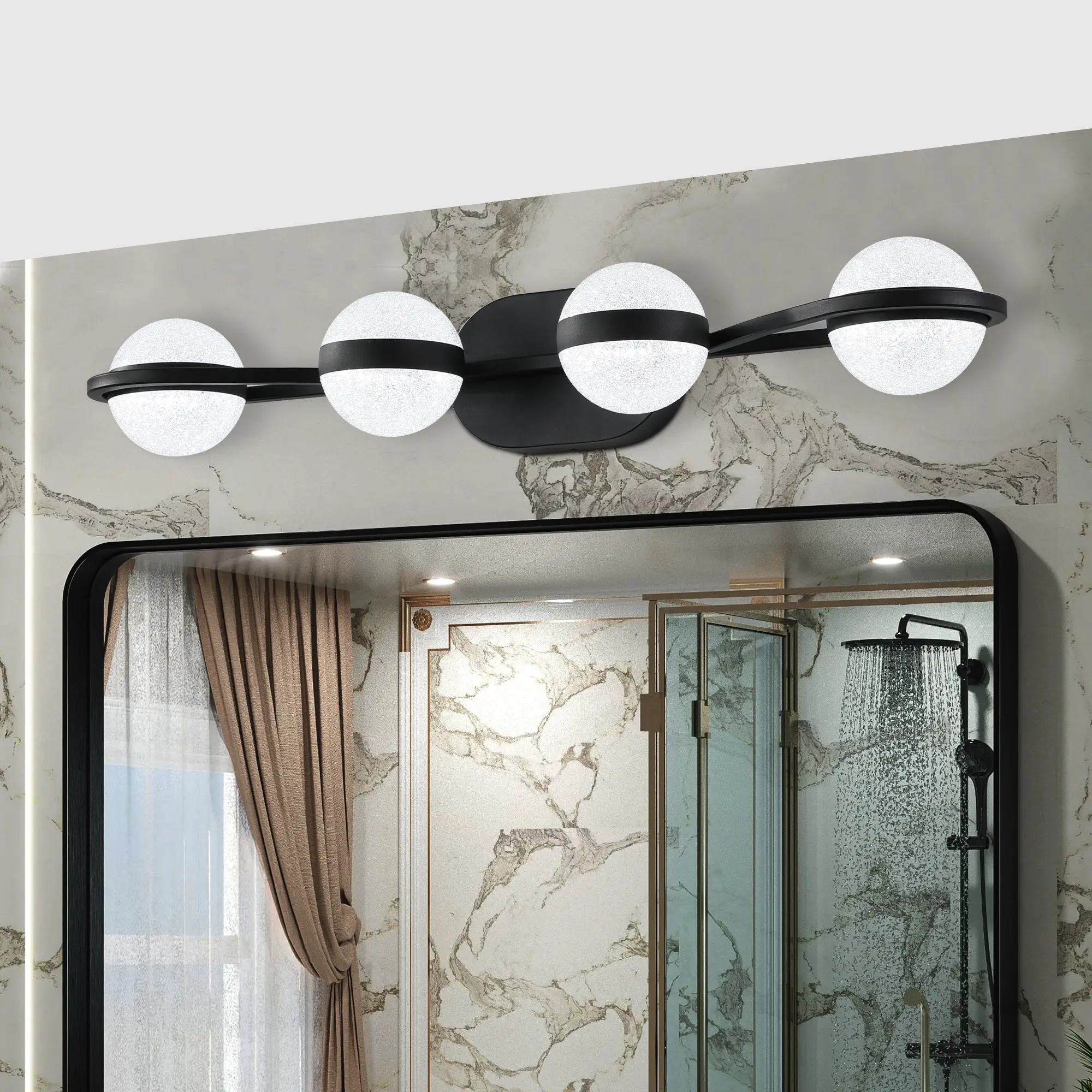 30" Black Bathroom Vanity Light, Modern LED Mirror Light Fixture with 4 Crystal Acrylic Shades, Minimalist Wall Sconce Lighting for Bathroom, Bedroom and Home Decor