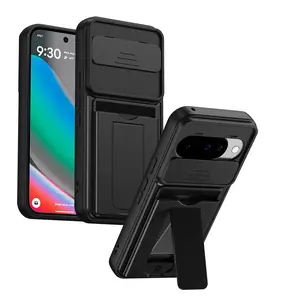 Foldable Stand + Card Holder Phone Case for Google Pixel 10 5g, Anti-Drop Phone Case, Soft Hard 2-In-1 Protection, Pixel 10 Pro 5g