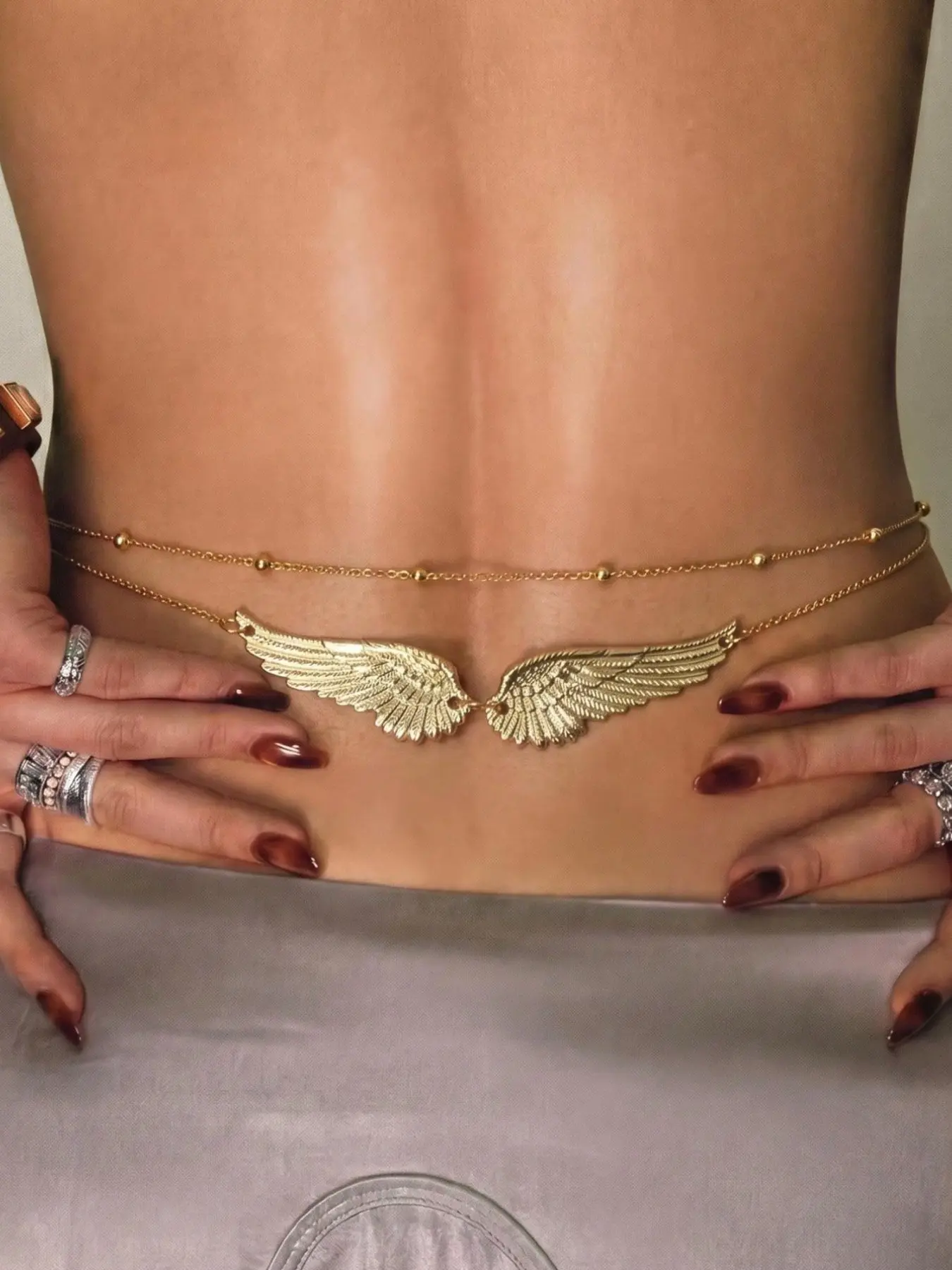 2-Piece Angel Wings Metal Beaded Waist Chain Set, Body Jewelry, Sexy Beach Accessory for Women, Perfect for Parties and Daily Wear, Holiday Gift