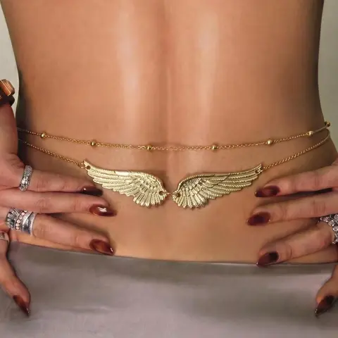 2-Piece Angel Wings Metal Beaded Waist Chain Set, Sexy Beach Accessory for Women, Perfect for Parties and Daily Wear, Holiday Gift, Body Jewellery