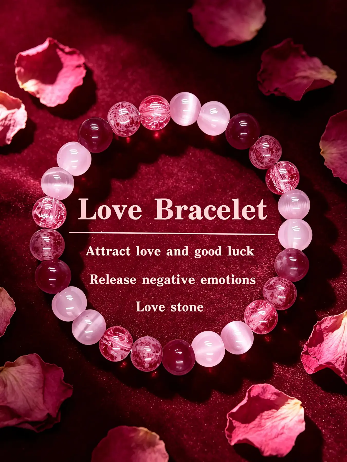 Romantic Love Manifestation Pink Gradient Crystal Bracelet, Lucky Bracelet, Beaded Bracelet, Combined Speckled Crackle Fuchsia Quartz, Soft Cat Eye Rose Beads, Energy Stone To Draw Genuine Love & Romantic Luck, Purify Heavy Negative Emotions