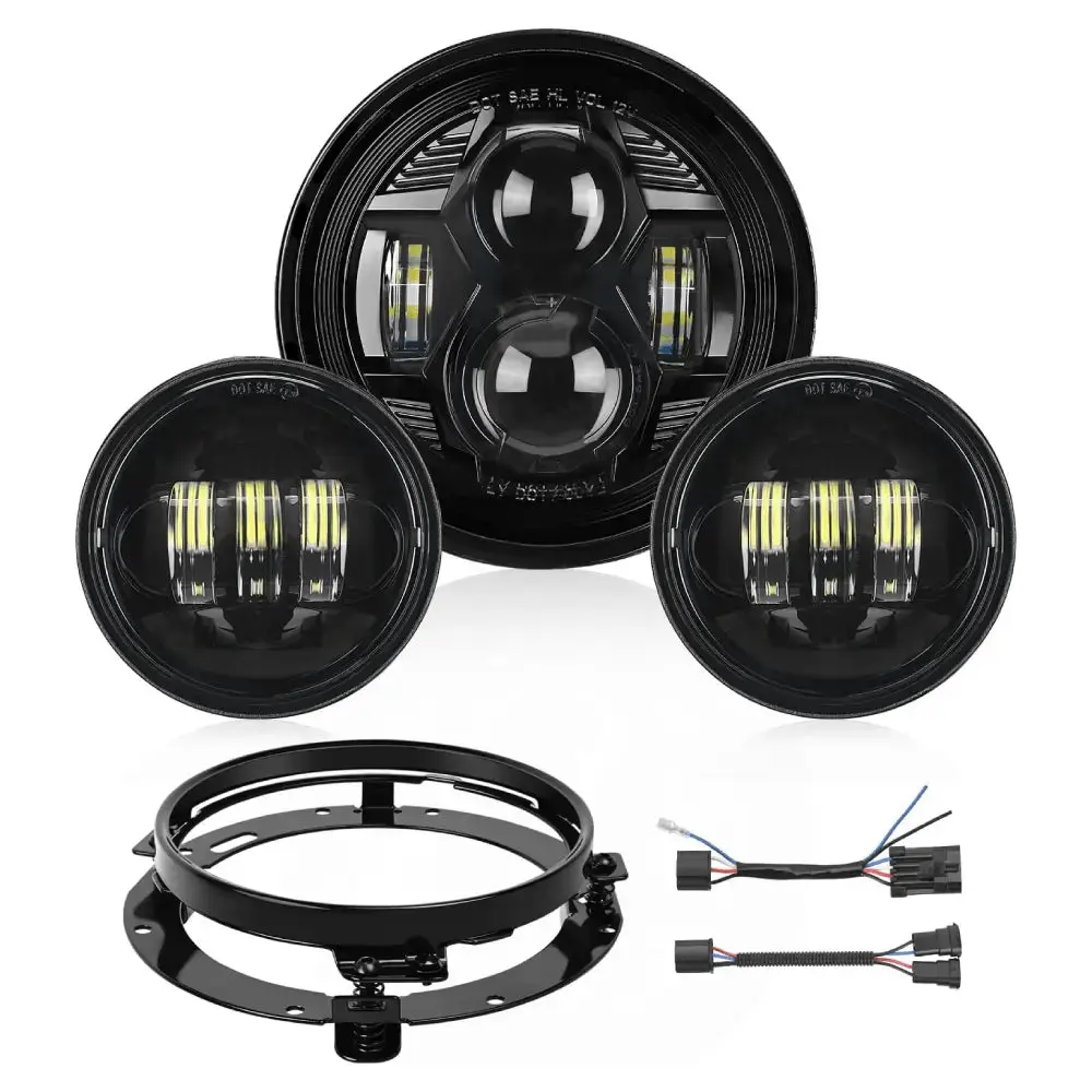 Nilight Motorcycle 7-in LED Headlights & 4.5-in Waterproof Cooling Black Kit - 1080lm 4.5-inch Fog Light for Fatboy, Street Glide, Road King, CVO Models, LED Lights