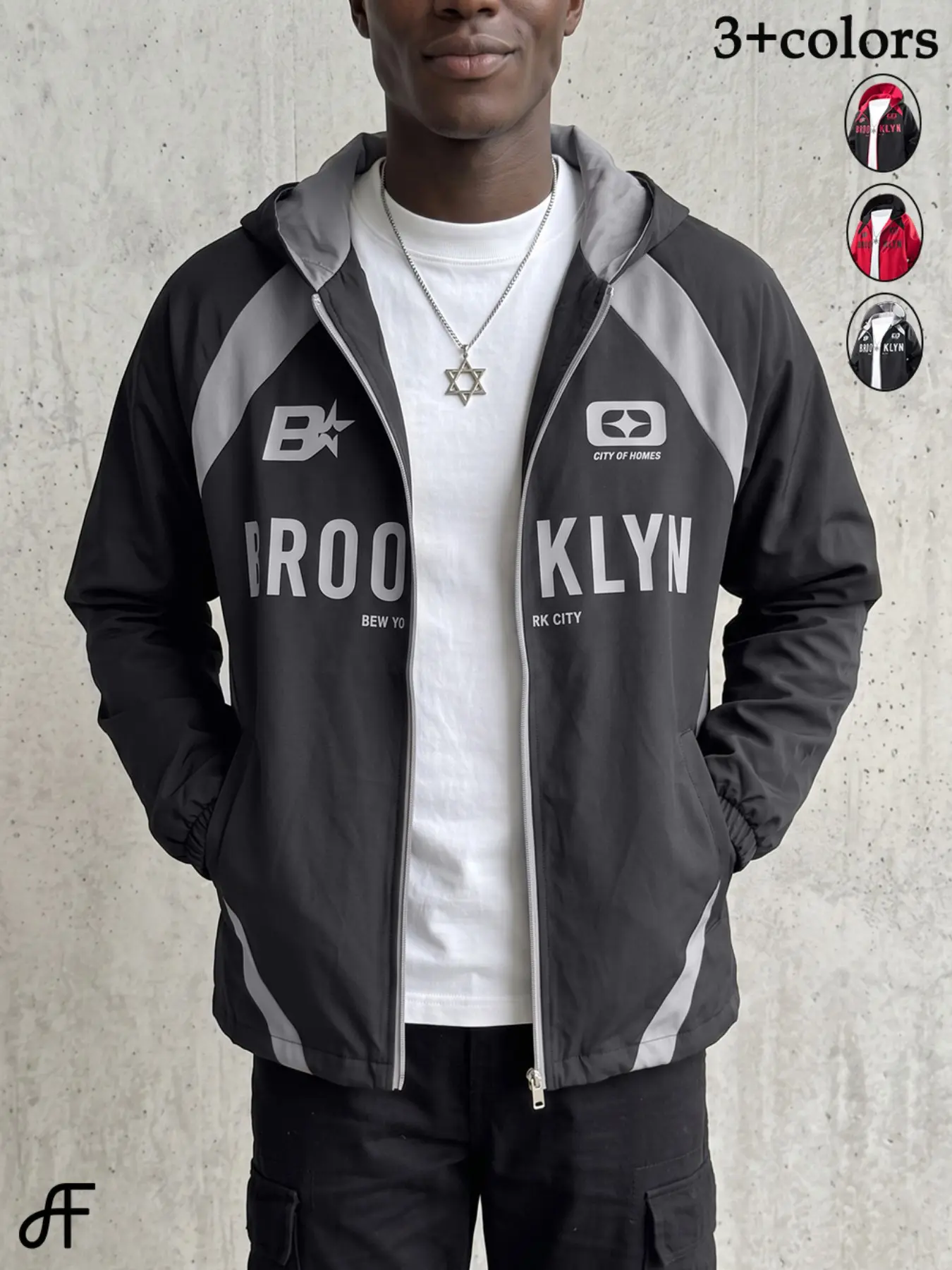 FF Men's  Streetwear Zip Up Hooded Jacket Lightweight Windproof Track Jacket Athletic Sportswear， for Basketball Travel Outing