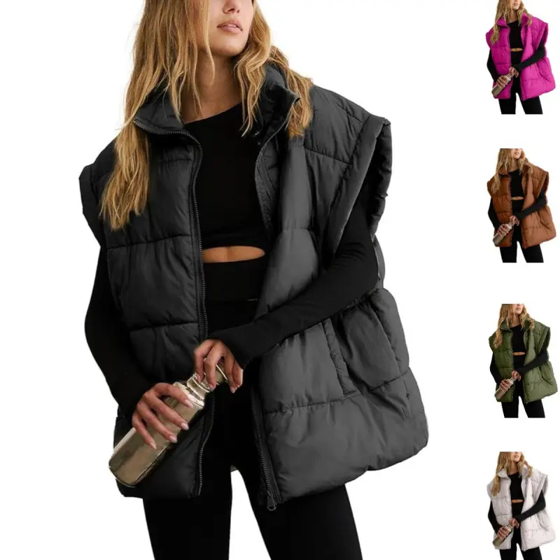 Womens Spring Oversized Puffer Vest Lightweight Stand Collar Padded ...