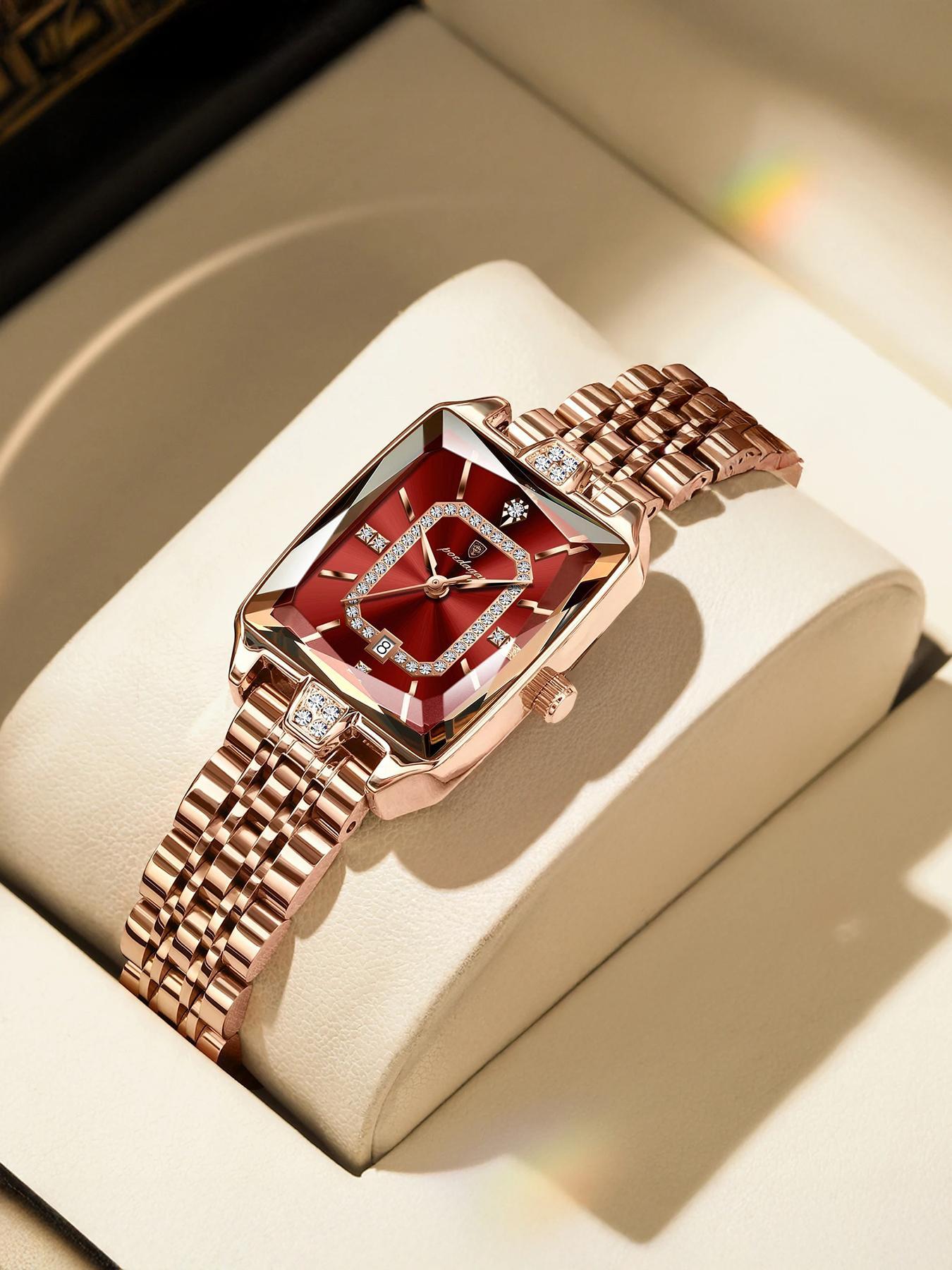 Women's Elegant Rectangle Dial, Fashionable Wristwatch for Women & Girls, Fashionable Stylish Watch, Trendy All-match & Exquisite Watch for Birthday Gift with Box