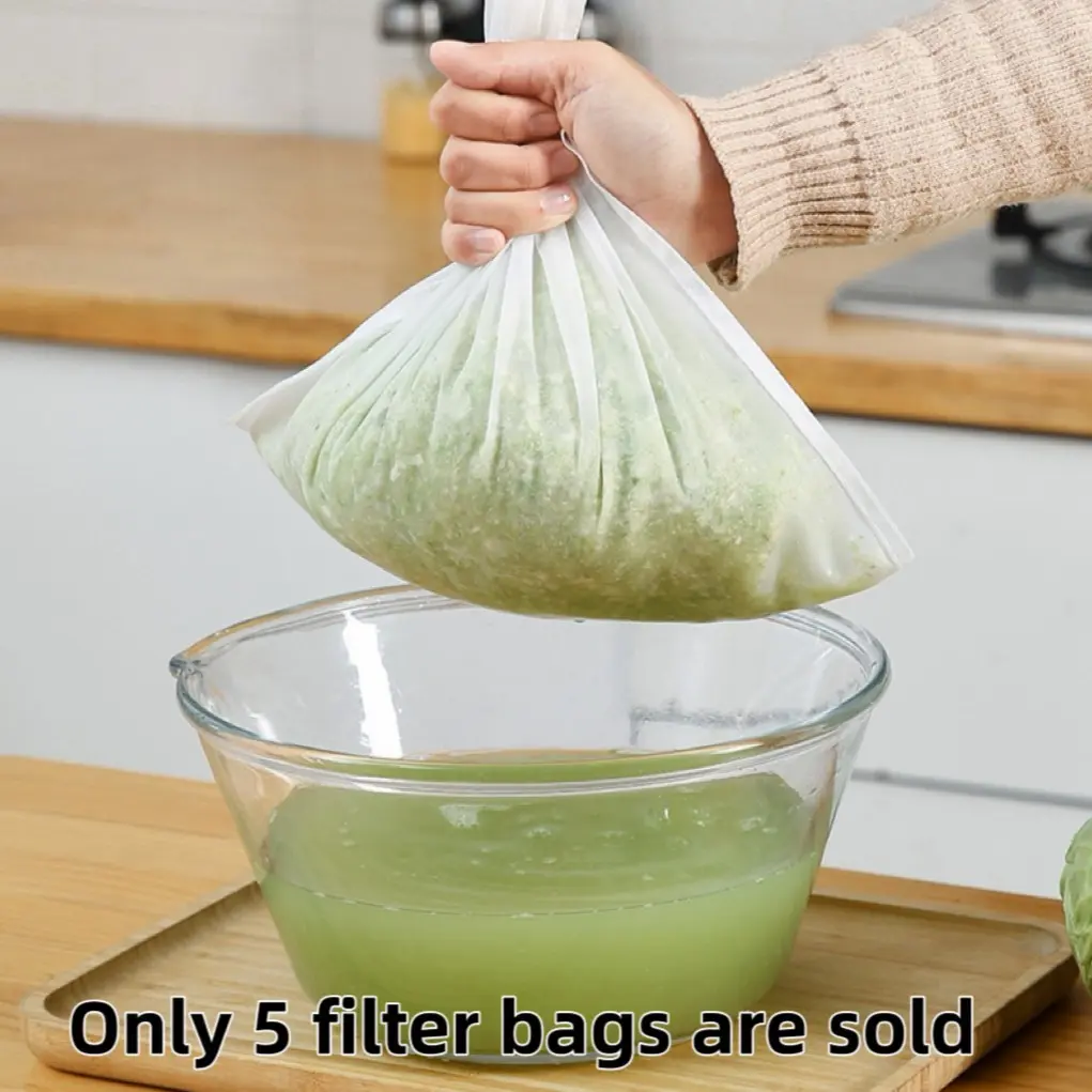 5-Pack Food Filter Bags with Drawstring, Reusable Vegetable Juice Filters, Tea Coffee Yogurt Strainers, Kitchen Tools, Tea Accessories