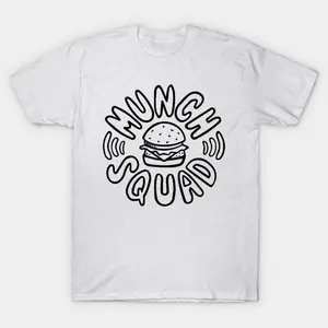 Soft Pure Cotton Crew Neck Shirt, Munch Squad Burger Line Art Graphic For Snack Food Enthusiasts