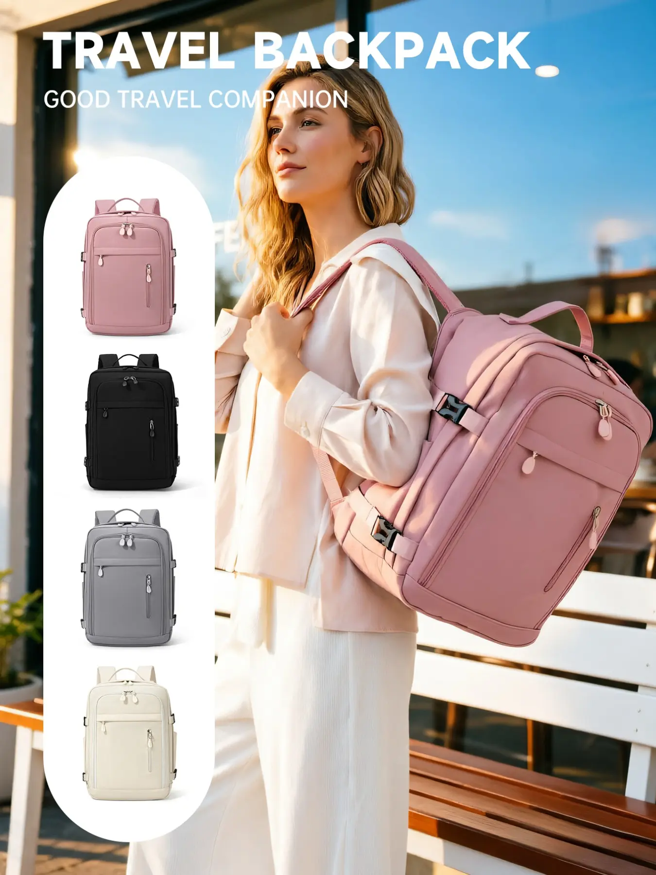 Travel Luggage Backpack, Airport Backpack, Approved by Airlines, 40x30x20cm Business Travel Bag, Separate Shoe Compartment, 180° Main Compartment, Plain Color