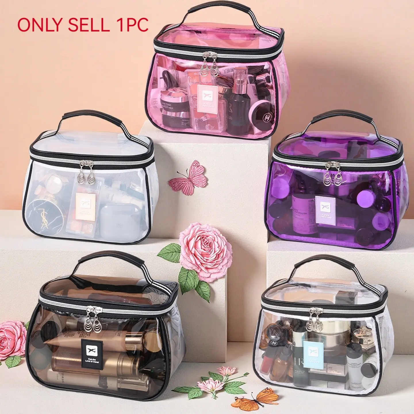 Luxury Retro Style Makeup Bag, Waterproof Transparent Large Capacity Travel Organizer, All-In-One Toiletry & Cosmetic Storage Solution, Transparent Vanity Bag, Travel Cosmetic Bags