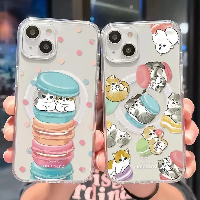 Cute M-Mofusand Cat Magsafe Magnetic Phone Case for iPhone 17 Promax 17E 16 Plus 15 14 13 12 11 Pro 17Air & Samsung Galaxy S26 Ultra S25 S24 S23 S22 Plus FE Anti-fall Transparent TPU soft Shockproof Protective Cover
