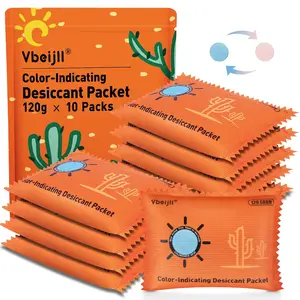 120 Gram (10 Pack) Color-Indicating Desiccant Packs for Storage, Rechargeable Silica Gel Packets, Moisture Absorbers for Gun Safe, 3D Filaments, Cars, Safe, Electronics, Toolboxes
