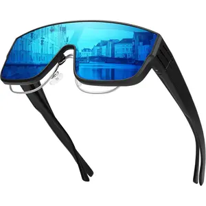[FitOver Sunglasses]Oversized Fit Over Glasses Polarized Sunglasses for Men Trendy Flat Top Shades for Driving Fishing UV Protection