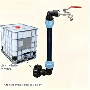 1 set of IBC container drum drainage adapter kit, including heavy-duty PE hose connector and T-valve - leak-proof and rust-proof, suitable for barrels, water tanks, pools, aquariums, bathtubs - compatible with US and EU standard threads