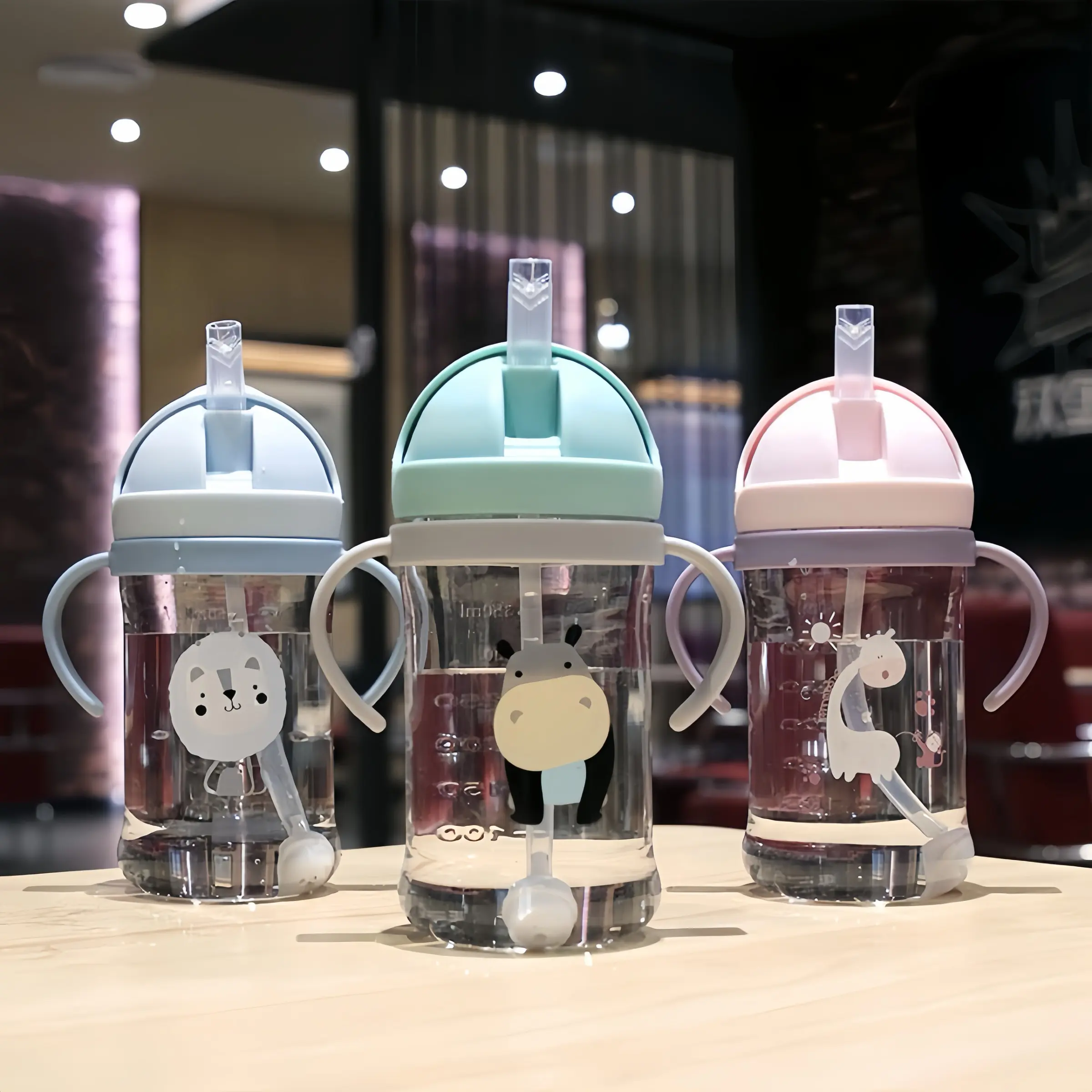 3 Piece Set Large Kids Straw Cup, Baby Learning Drinking Cup, Toddler Straw Cup, Straw Sippy Cups, Includes Straw Brush and Sponge, 350ML, Portable, Anti-Choking, Easy Clean
