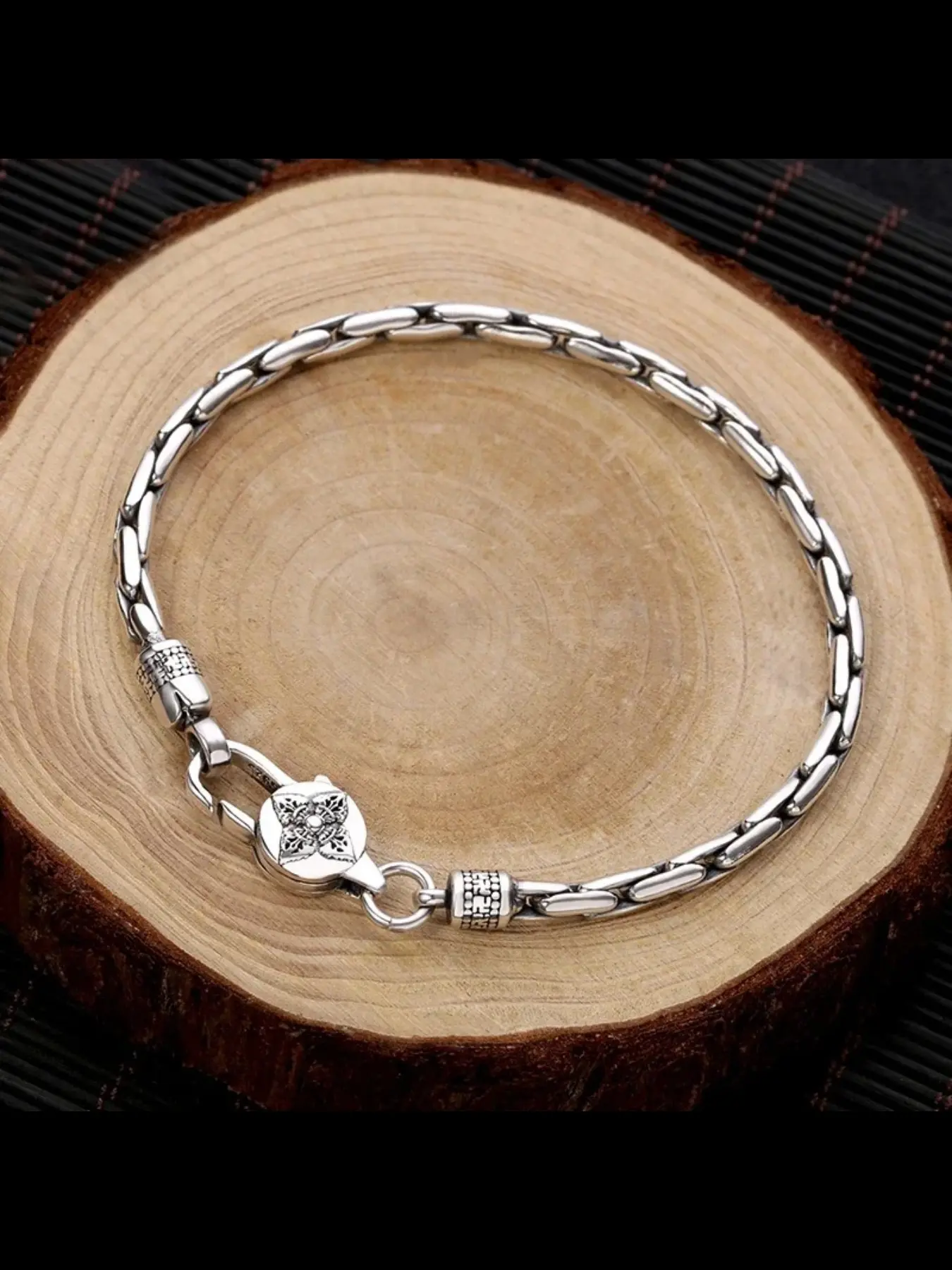 New Retro Vajra Buckle Snake Bone Men's Silver Fashionable Bracelet Simple and Popular Fine Versatile Temperament Jewelry Accessories Chain Bracelet