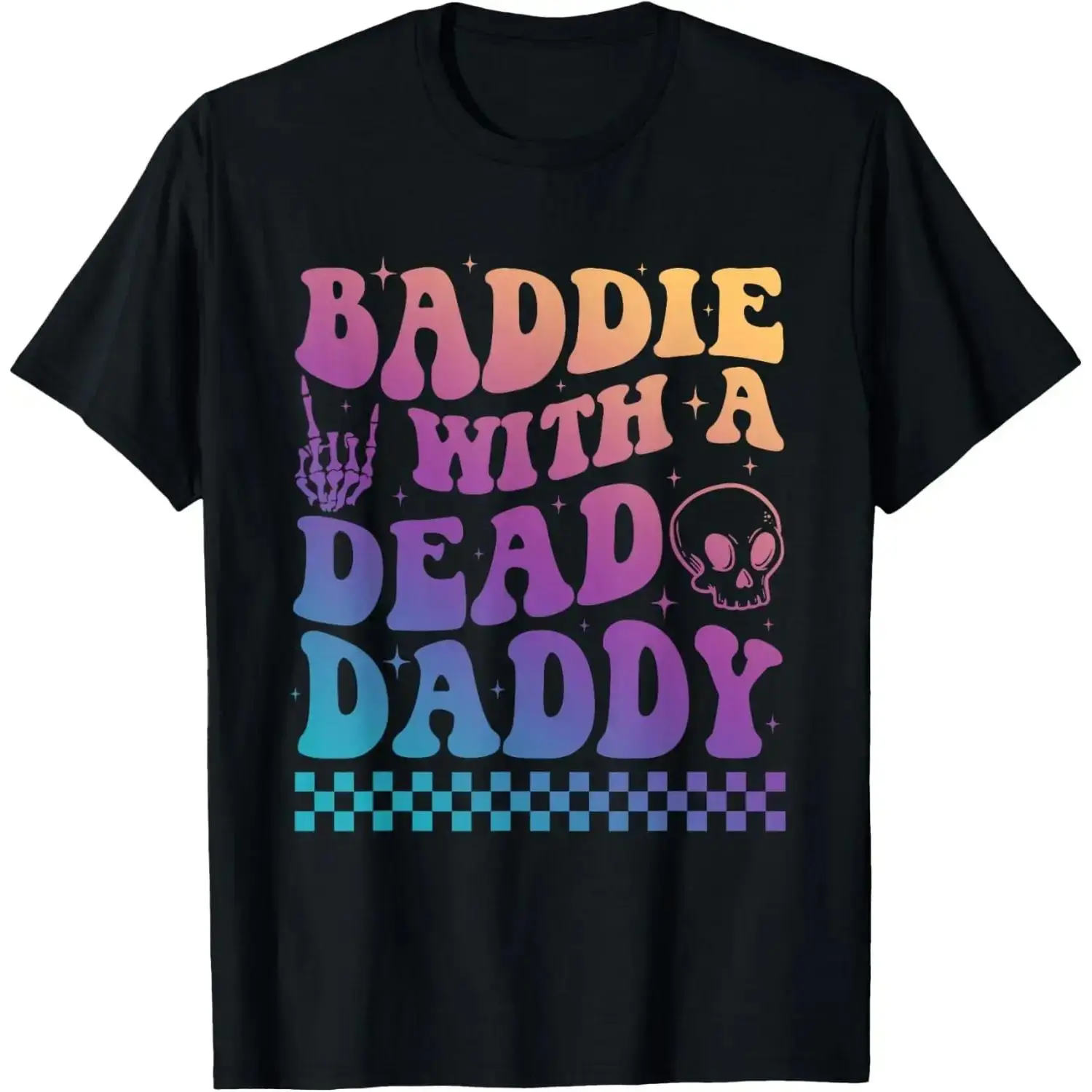Women's 100% Cotton Short-Sleeve Round Neck Tee - Soft Casual Tops, Baddie Dead Daddy Skeleton Print, Father's Day Rock Music Theme T-Shirt