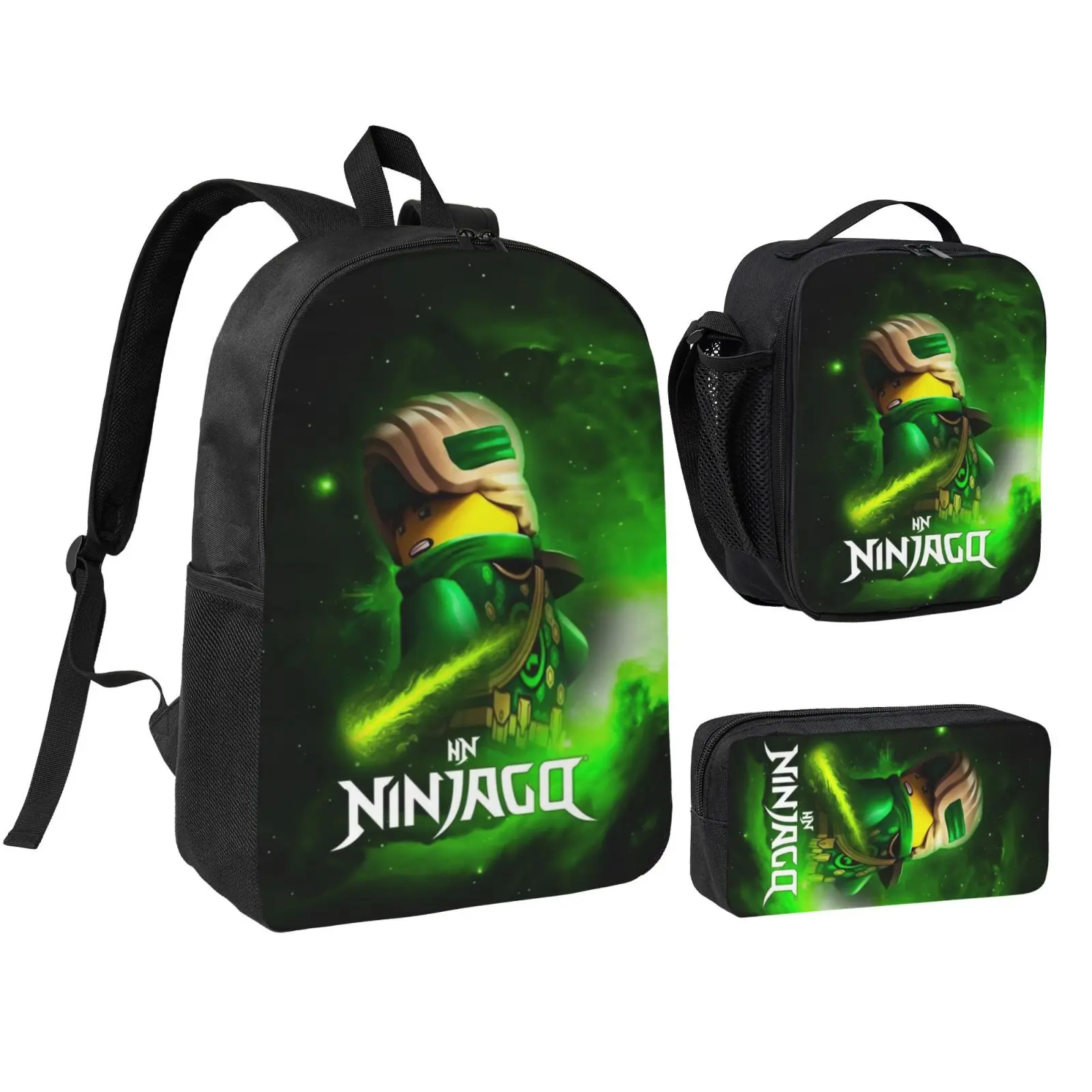 Anime Ninjago2 3Pcs School Backpack Set for Teen Boys Girls, Adjustable Shoulder Straps Lightweight Bookbag with Insulated Lunch Bag & Pencil Case, School bag, Travel Office Daily Bag