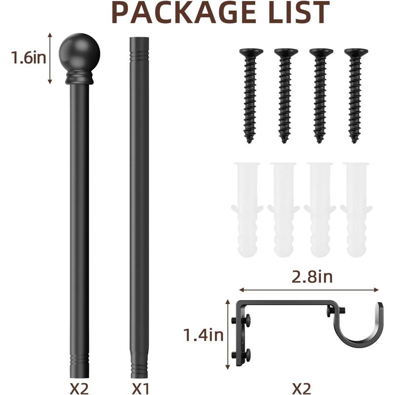 Black Curtain Rods for Window 28 to 48, 5/8 inch Small Decorative Curtain Rod Set with Brackets