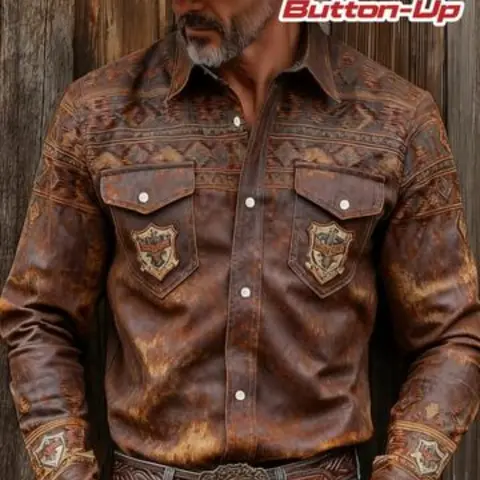 Men's Western Retro Style 3D Digital Print Casual Vintage Styles, Long Sleeve Loose-Fit Top, Perfect for Daily Wear, Travel, Festive