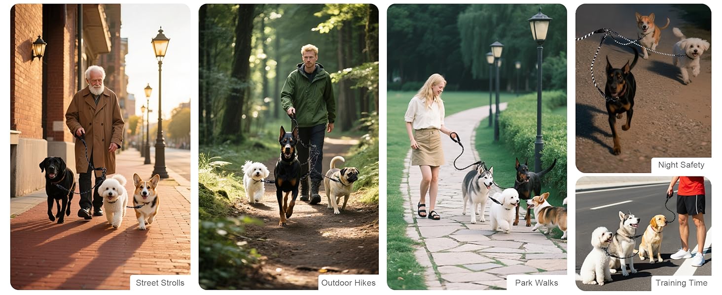 No-Tangle 3-Dog Leash Main Lead Padded Handle 3 Detachable Splitters Heavy-Duty Clip 4.76ft for Dogs Green Dog Accessories