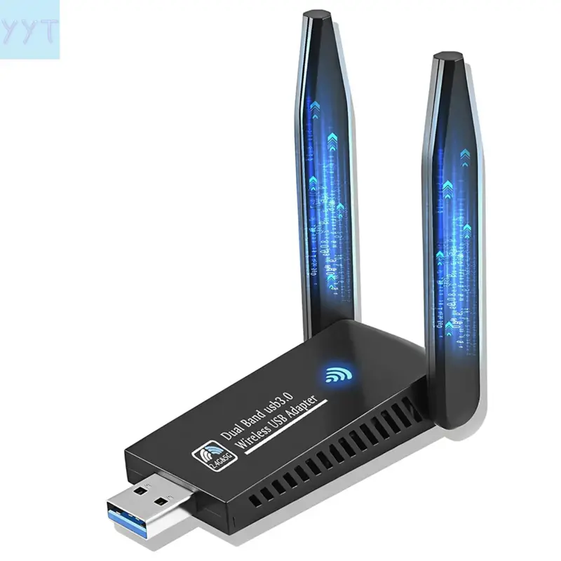 YYT1 1300Mbps USB WiFi Dongle With Double Antenna, Dual Band 5GHz/2.4GHz Gain Adapter PC, Support Windows 11/10/8/7/Vista/XP, Wireless Adapter Dongle, USB WiFi Adapter Desktop PC