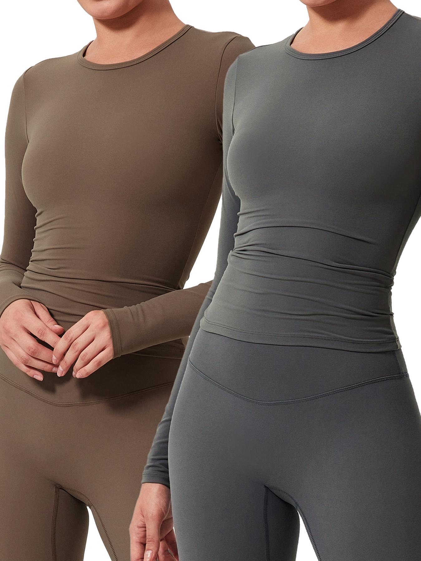 Women's Solid Long Sleeve Sports Tee, Athletic Style Activewear, Casual Comfy Breathable T-shirt for Yoga Gym Workout Running, Ladies Sportswear for Spring & Fall