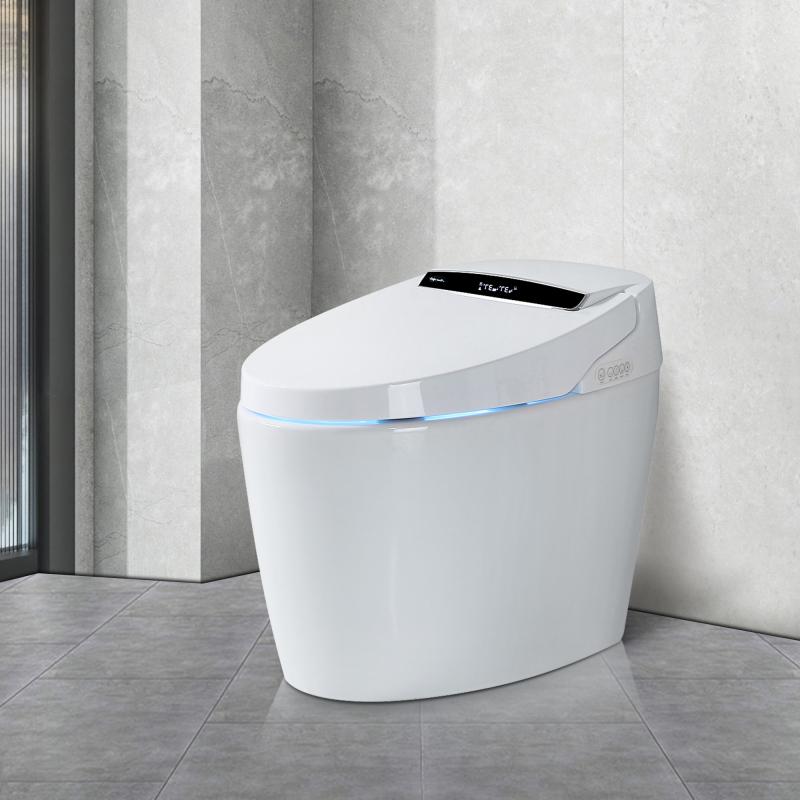 Bellemave Smart Toilets with Heated Bidet Seat Portable Toilet with Bidet Built Intelligent Auto Open Close Seat Dryer Warm Water Modern Features Hands-Free Operation & Foot Sensor