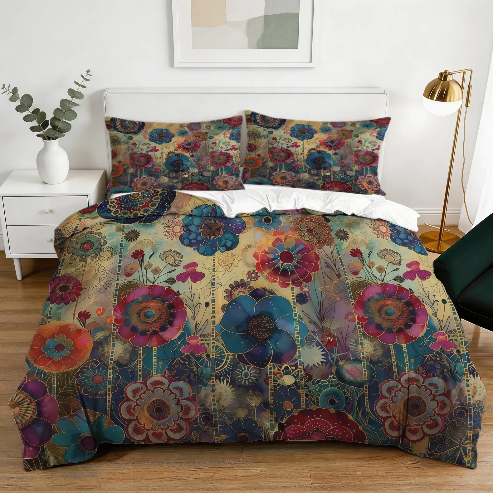 Abstract Artistic Floral Pattern Duvet Cover Set, Soft And Comfortable Bedding Set (1 Duvet Cover + 1/2 Pillowcase, No Filler Included), Suitable For Teenagers And Adults, Guest Rooms, Dormitories, Master Bedroom Scenes