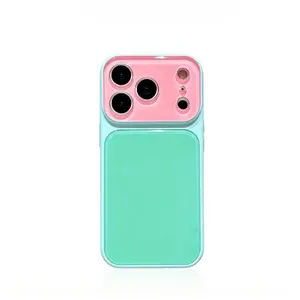 New Summer Color-Blocked Dopamine Phone Case – Compatible with iPhone 17 Pro Max, iPhone 16, 15, and 14 Pro. Features a shock-absorbing acrylic back panel that won’t chip, with full-coverage lens protection.