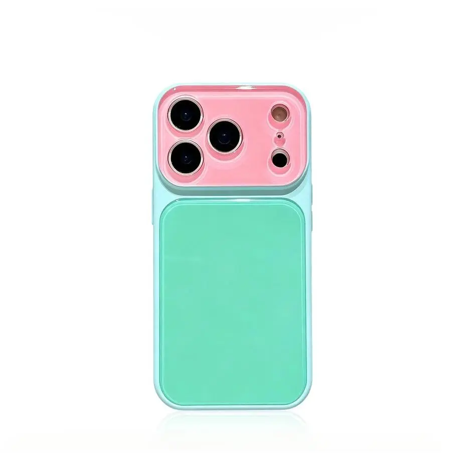 New Summer Color-Blocked Dopamine Phone Case – Compatible with iPhone 17 Pro Max, iPhone 16, 15, and 14 Pro. Features a shock-absorbing acrylic back panel that won’t chip, with full-coverage lens protection.