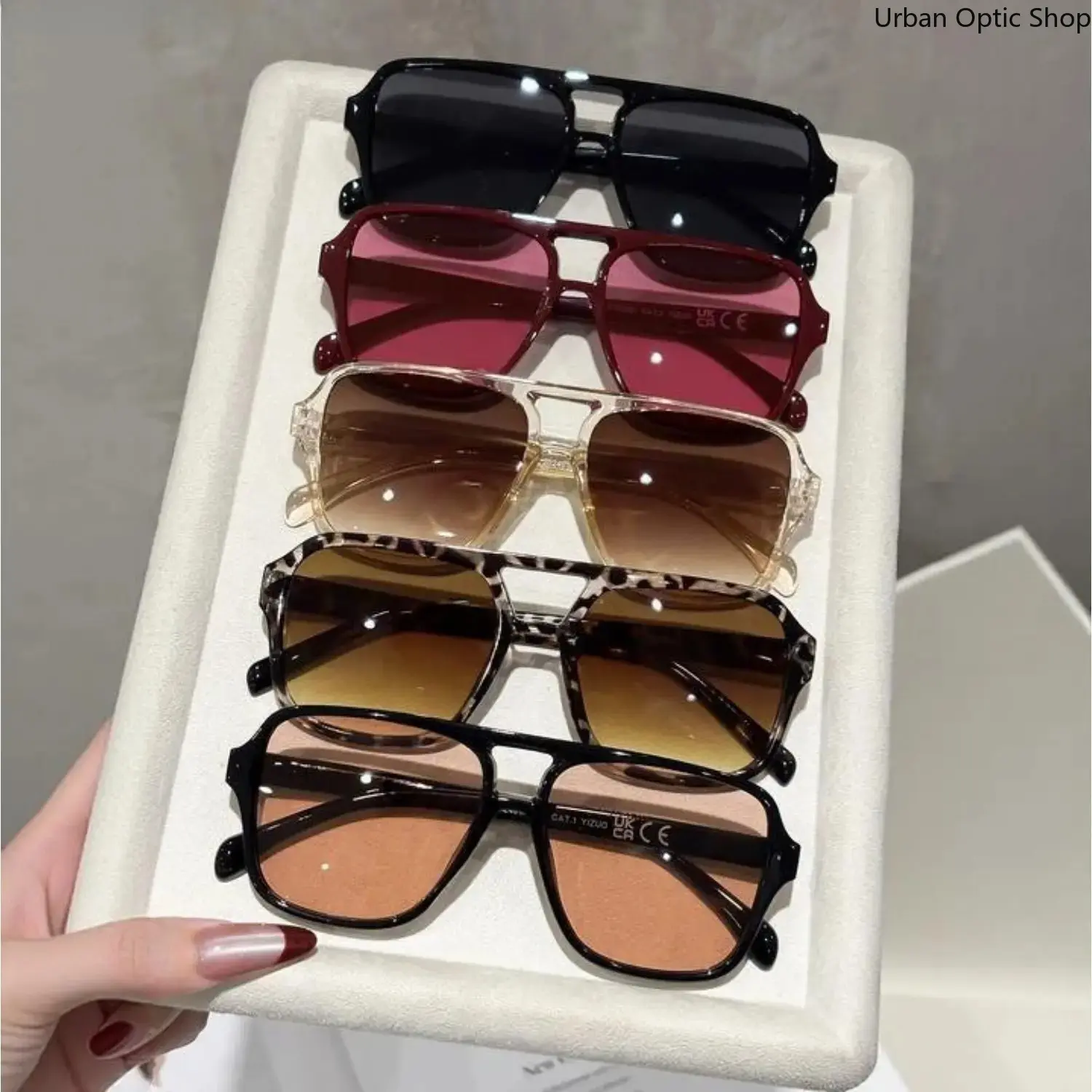 XUH Sunglasses for Women, 5-Pack Multicolor Set of Bold Oversized Geometric Frames, Stylish Nylon Accessories for Vacation & Streetwear, Womens Sunglasses, Stylish Accessories, Statement Frames, Eyewear Fashion, Female, Geometric-Pattern