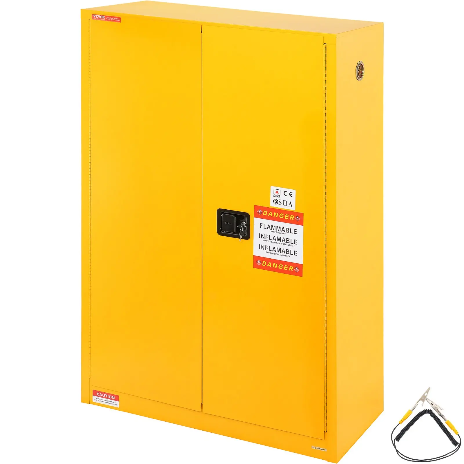 【Summerfinds】VEVOR 45 Gal Flammable Safety Cabinet, Cold-Rolled Steel Explosion-Proof Storage Cabinet with 2 Adjustable Shelves, 2 Manual Doors, Ventilation Holes, Collecting Tank, 245.8 lbs Capacity, 42.9x18.1x65.2 in for Garage Workspaces, Industrial Us