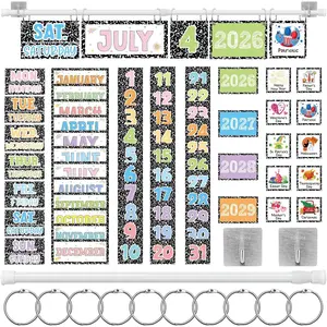65 Pcs 2026 Composition Notebook Flip Calendar Bulletin Board Set with Adjustable Holder, Colorful Classroom Decor Includes 65 Date Cards for Back to School Home Decor Supplies