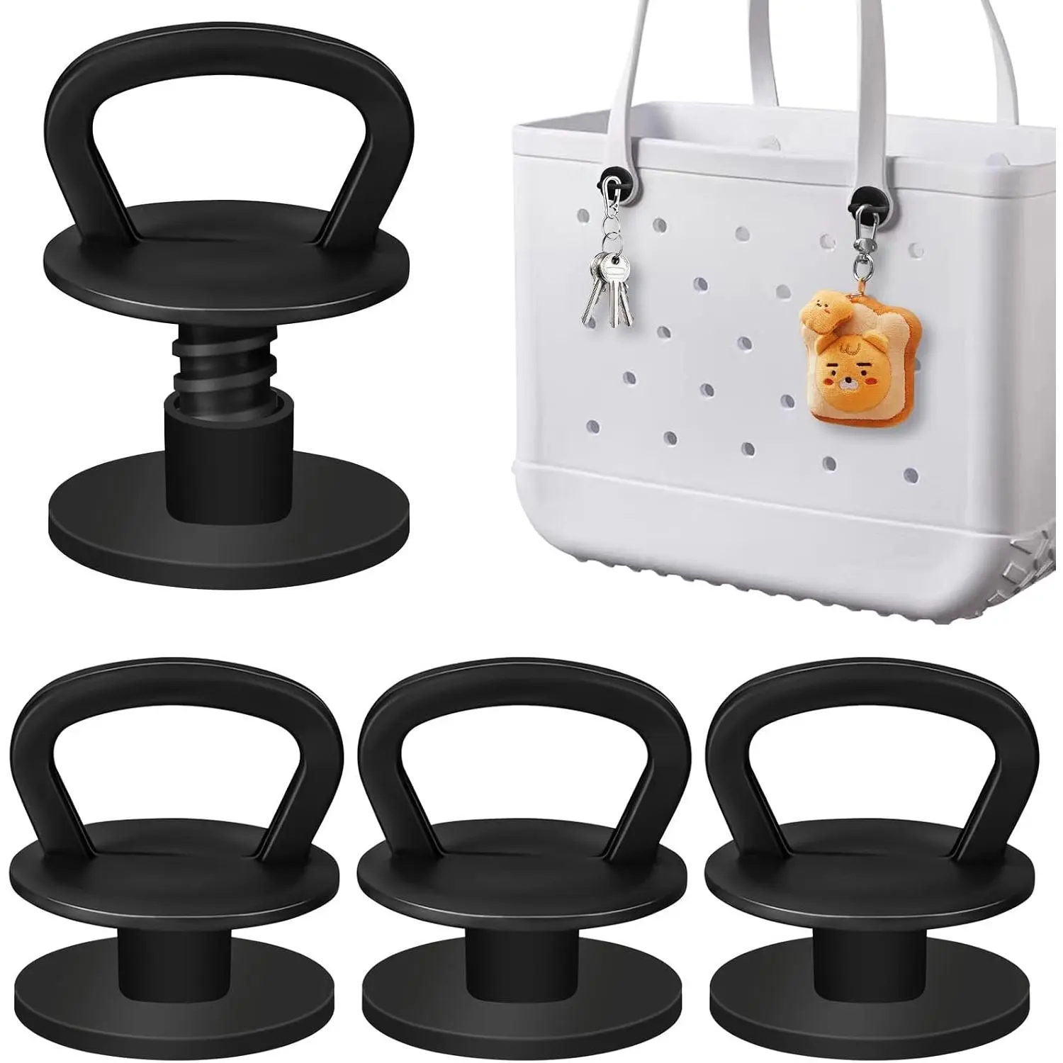 4 count Reuseable  Buttons for  Strap Bags Accessories Twist-Lock Rivets Thickened Enlarged Hook Add Hook Function for Beach Tote (Black)