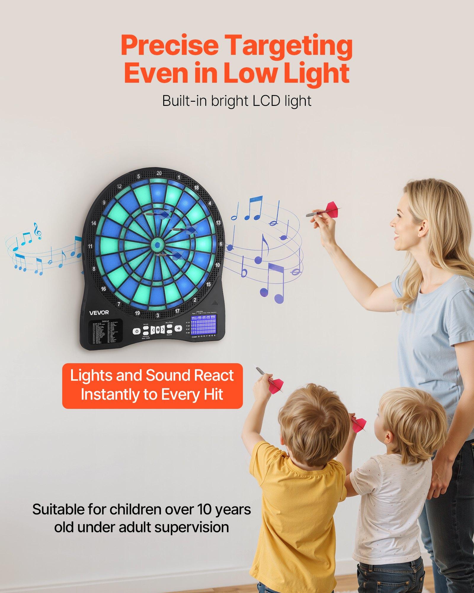 VEVOR Electronic Dart Board, LED-Illuminated Target Dartboard with 48 Games & 500+ Variations, Includes 6 Dart Shafts with Flights & 50 Soft Tips, Cricket Scoring LCD Screen - Supports Up to 8 Players VEVOR Electronic Dart Board, LED-Illuminated Target Dartboard with 48 Games & 500+ Variations, Includes 6 Dart Shafts with Flights & 50 Soft Tips, Cricket Scoring LCD Screen - Supports Up to 8 Players