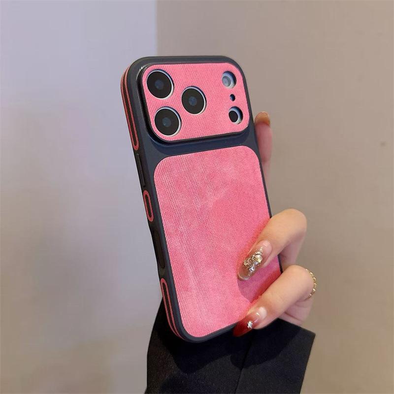 Instantly enlarges the screen, suitable for iPhone 17/16/15/14/13, denim-pattern side-stick anti-collision edge denim leather protective case