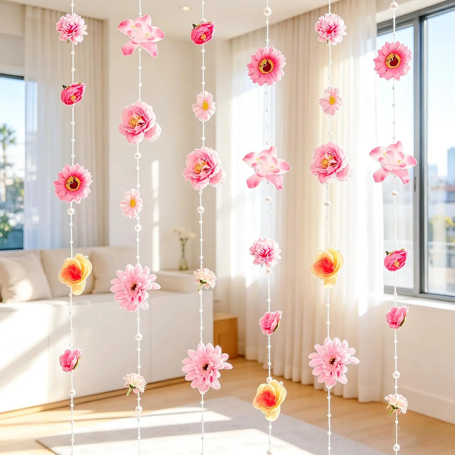 4.27 ft  Flower Garls  Artificial Wildflower Wall Ceiling Decor Floating Floral Backdrop Flower Garl for Garden for  Bridal Shower Party Supplies
